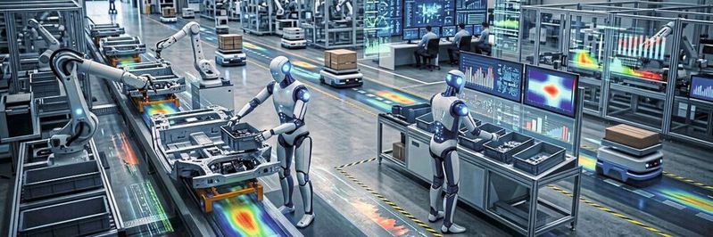 Humanoide Roboter und autonome Fabrik: Zwei Megatrends kommen zusammen.(Bild:  KI-generiert)