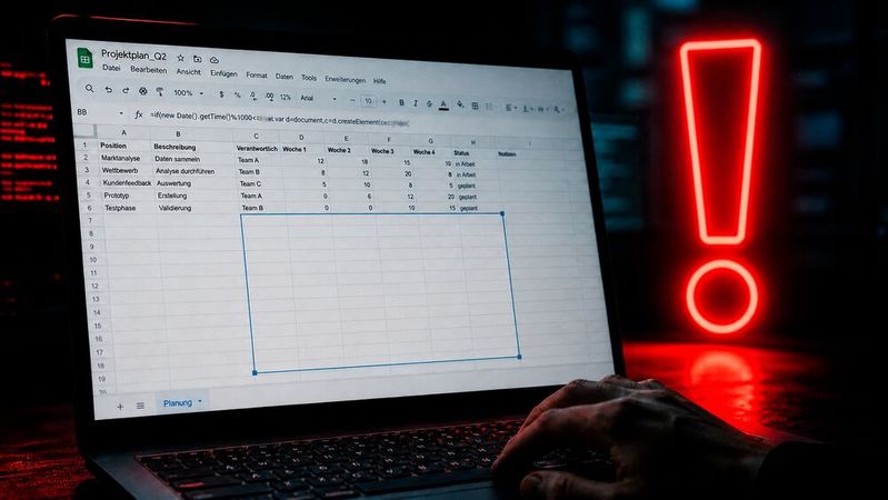 Bei ClickFix-Angriffen bringen Kriminelle ihre Opfer dazu, schädliche Befehle selbst – hier durch das Kopieren aus einer Google-Tabelle – auszuführen.(Bild:  KI-generiert)