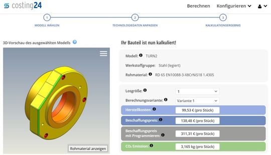 Blitzschnell wird das Kalkulationsergebnis mitsamt Vorschaumodell angezeigt ...(Bild:  Simus Systems GmbH)