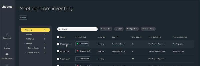 Jabra+ für Admins bietet einen Überblick über Räume, Standorte und Geräte.(Bild:  GN Audio A/S)