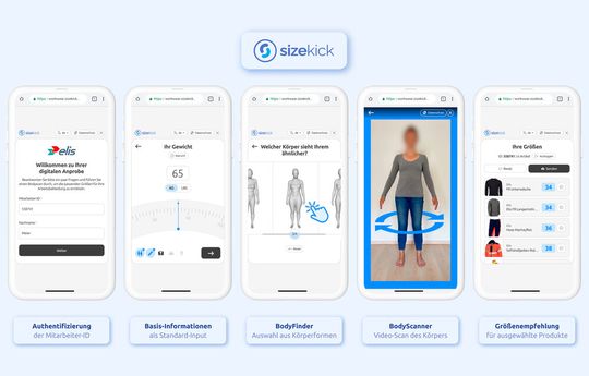 Der Textildienstleister Elis bietet seinen Kunden personalisierte Größenempfehlungen auf Basis individueller Körpermaße. Dies geschehe mit Hilfe einer KI-basierten Technologie.(Bild:  Hohenstein)