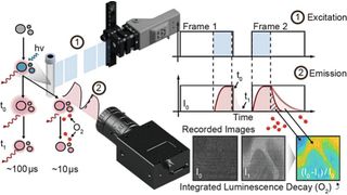 Der Aufbau der neuen Methode zur Messung der Lebensdauer von Lumineszenzfarbstoffen, der auf der Frame-Straddling-Technik basiert und eine einfache Umsetzung ermöglicht. (Bild: Soeren Ahmerkamp/Max-Planck-Institut für Marine Mikrobiologie)