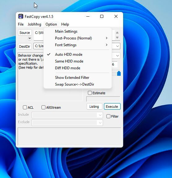 FastCopy bietet verschiedene Einstellungen. (Bild: Joos (Screenshot))