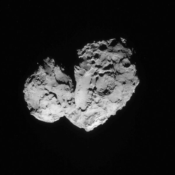 Dieses Bild des Kometen 67P/Churyumov-Gerasimenko wurde am 20. August 2014 von der Navigationskamera an Bord der Raumsonde Rosetta aus etwa 83 km Entfernung zum Kometen aufgenommen. (Bild: ESA)