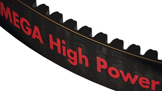 Die neu entwickelte Gummimischung ermöglicht eine höhere Leistungsübertragung um bis zu 25 Prozent beim Omega High Power gegenüber dem Omega HP.(Bild:  Optibelt)