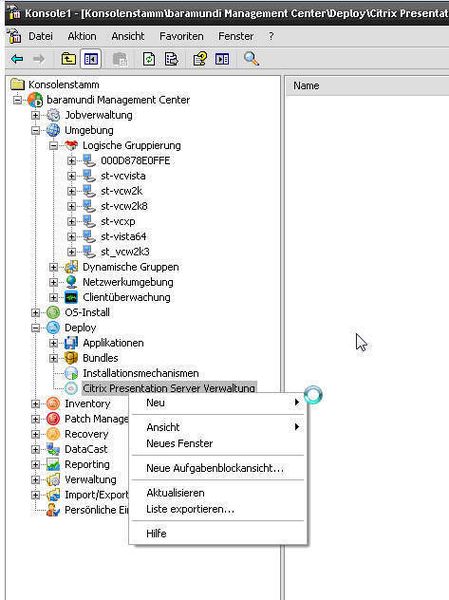 Abbildung 1: Baramundi hat die Verwaltung der Citrix Server Farmen vollständig in seine Client Verwaltungssuite integriert. (Archiv: Vogel Business Media)