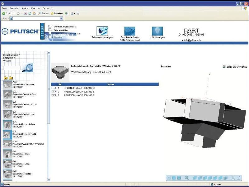 Der Online-CADenas-Service stellt Konstrukteuren  die Kanalbauteile in allen gängigen Dateiformaten zur Verfügung zur Integration ins eigene CAD-System. (Archiv: Vogel Business Media)