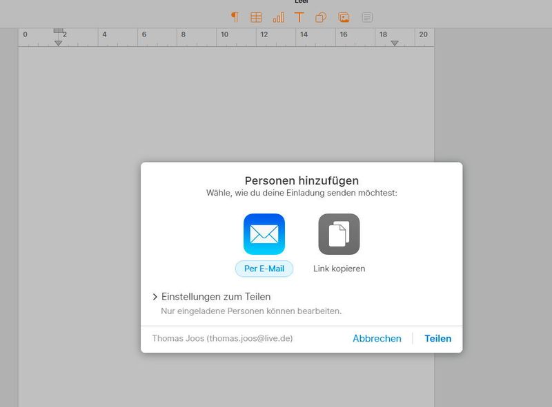 Freigeben von Dokumenten mit iCloud.com. (iCloud.com)