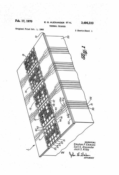 Auch aus Kilbys Feder stammt sein Thermodrucker aus dem Jahr 1965, der bis heute viel in Gebrauch ist.  (Bild: Google Patents)