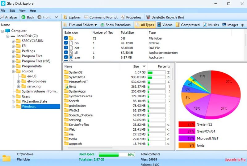 Auch größere Verzeichnisse lassen sich mit Glary Disk Explorer analysieren.  (Bild: Joos (Screenshot))
