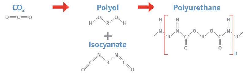 The catalyst makes the dream foam possible: Here the CO2 is integrated directly in the poly-oil chain. With Isocyanates, we get PUR from it. (Covestro)