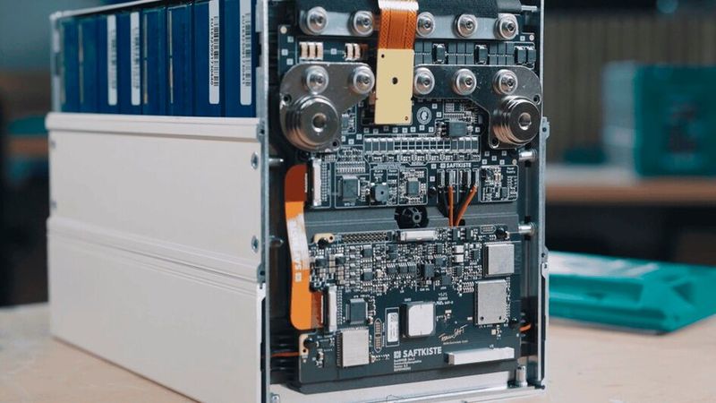 Die Saftkiste mit Ansicht auf ihren Inhalt! Sie kombiniert Batterie, Steuergerät und GPS-Ortungssystem in einem kompakten Gehäuse. Das Einsatzfeld betrifft etwa Wohnmobile. (Bild: Xometry)