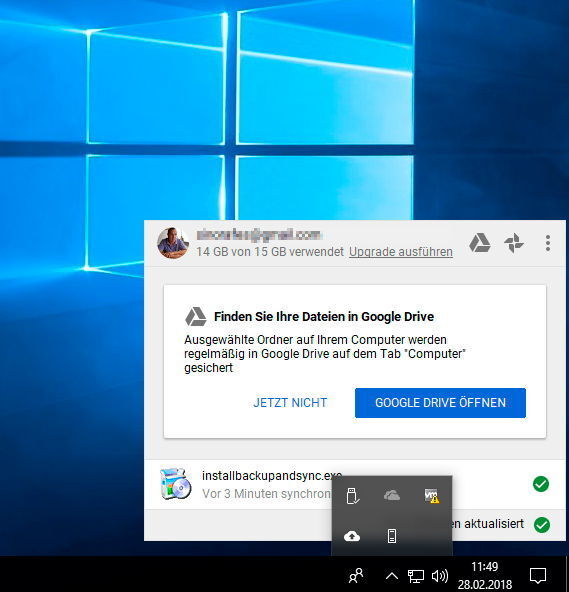 Nach der Einrichtung beginnt Google Backup & Sync mit seiner Arbeit. (Google / Thomas Joos)