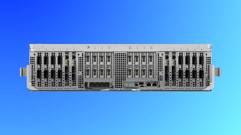 KI mit AMD: Der flüssigkeitsgekühlte Dell Poweredge XE9785L ist mit acht Instinct-MI355X-GPUs bestückt. Den CPU-Part übernehmen zwei Epyc-Prozessoren der Serie 9005.(Bild:  Dell Technologies)