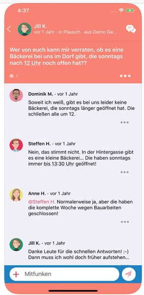 Screenshot der App „DorfFunk“ (App Store)