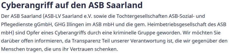 Der saarländische Arbeiter-Samariter-Bund wurde ebenfalls gehackt. Threat-Monitoring-Anbietern zufolge am 6. März. (Bild: Vogel IT-Medien GmbH)
