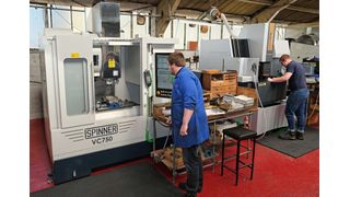 The Spinner VC750 3-axis VMC on the shop floor at Plasticom alongside the other main investment this year, a Sodick AD35L die-sink EDM machine. (Whitehouse Machine Tools)