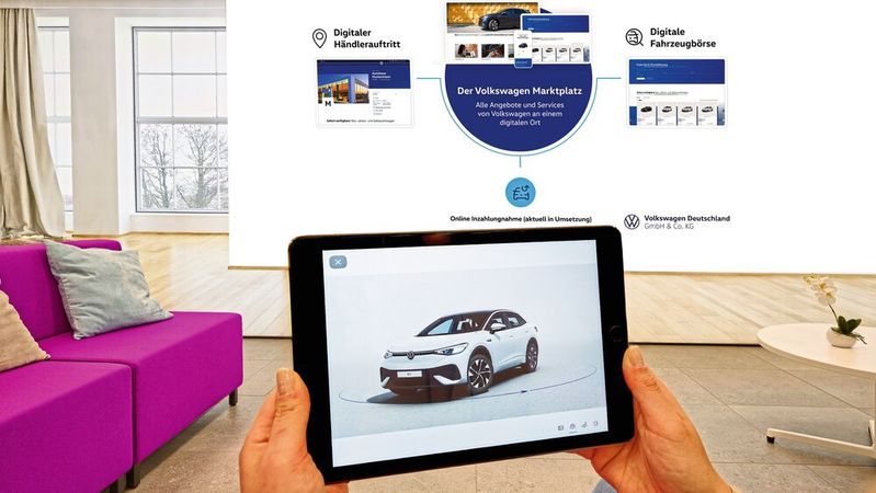 Volkswagen hat seinen Online-Fahrzeugmarkt neu aufgesetzt und gibt Händlern damit die Möglichkeit, Autos direkt via Internet zu verkaufen.(Bild:  Volkswagen AG)