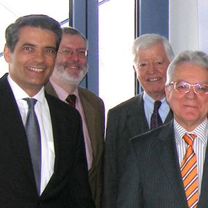 Großer Bahnhof zum Jahresstart: Thomas Müller, Vorsitzender der ADAC-Geschäftsführung, Thomas Burkhardt, ADAC-Vizepräsident für Technik, ZDK-Präsident Robert Rademacher und ZDK-Vorstandsmitglied Dr. Harry Brambach.