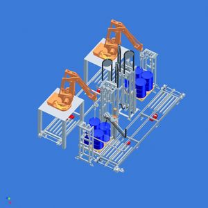 Herzstück der Installation bei einem Enzymhersteller in Dänemark sind zwei Robot Filler, die auf Portalen über der Fördertechnik den vollautomatischen Abfüllprozess lenken.