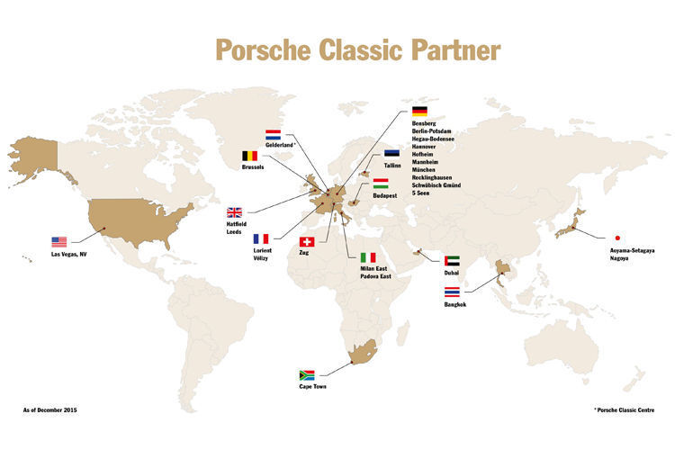 Exklusiver Club: Weltweit gibt es derzeit 23 Porsche-Classic-Partner. Insgesamt sollen es in den nächsten Jahren 100 werden. (Foto: Porsche)
