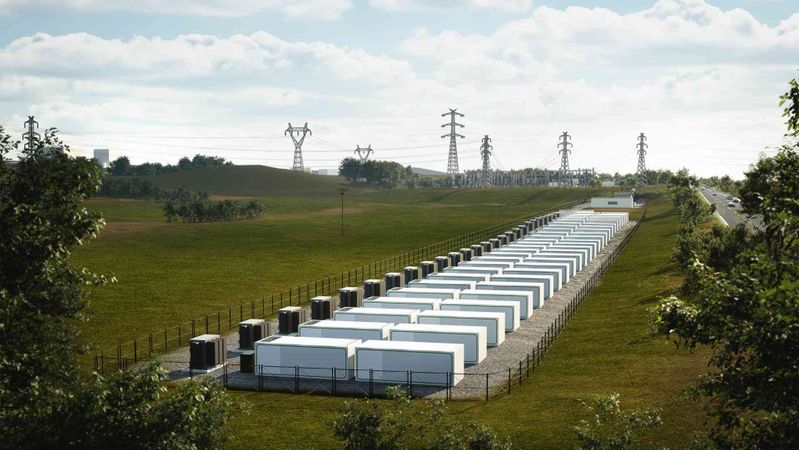 Der Großspeicher in Dahlem wird nach Fertigstellung mit einer Leistung von 100 MW und einer Speicherkapazität von 203 MWh arbeiten.(Bild:  Kyon Energy)