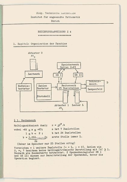 Die erste Seite der an der ETH Zürich entdeckten Anleitung zur Zuse Z4. (ETH Zürich / E-manuscripta.ch)