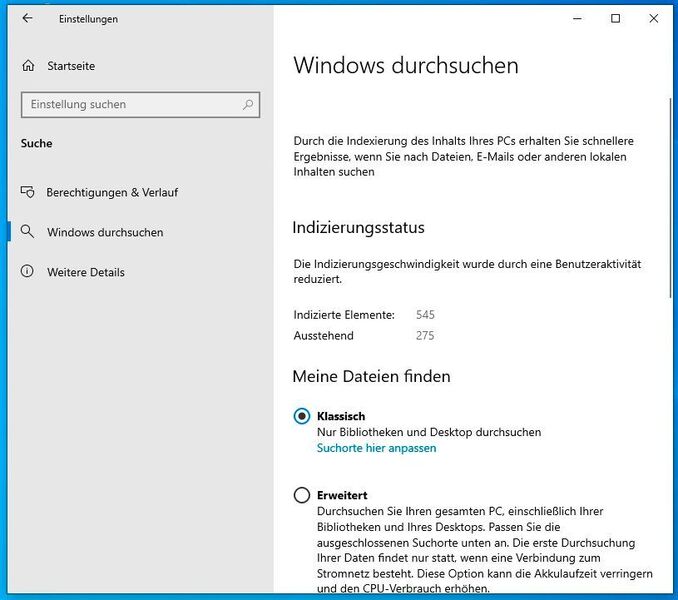 Windows 10 Version 1903 bietet verbesserte Sucheinstellungen. (Joos)