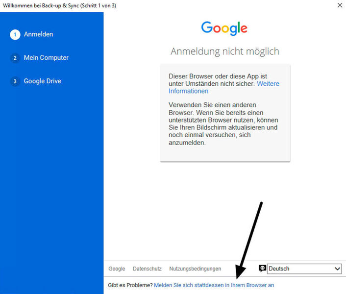 Fehlerbehebung bei der Anmeldung an Google Drive. (Thomas Joos)