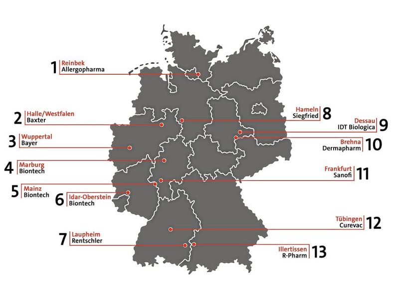 An diesen Standorten werden gerade Covid-19-Impfstoffe produziert. (Bild: IG BCE)