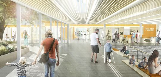 (Visualisierung des geplanten Foyers: Kinderkrankenhaus Bergen. Bild: Healthcare Bergen)