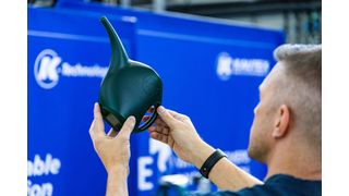 In cooperation with Braskem, Kautex successfully demonstrates that upcycling of post-consumer waste (PCR) with appropriate measures leads to ever better results. Braskem's material was used to make a children's watering can.  (Source: Kautex)