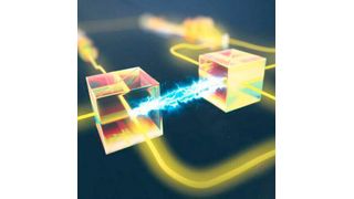 At the heart of the experiment performed by the Barz group is a two-stage interferometer in which the quantum state of an entangled photon pair is determined.  (Source: Jon Heras, Cambridge Illustrators)