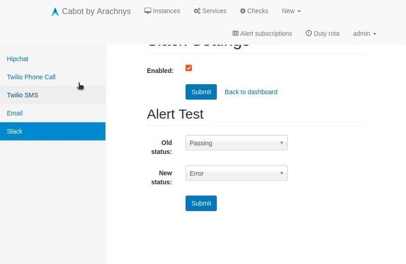 Konfigurieren der verschiedenen Benachrichtigungssysteme in Cabot, zum Beispiel die Verbindung zu Slack. (Bild: Joos - Arachnys / AML RightSource)