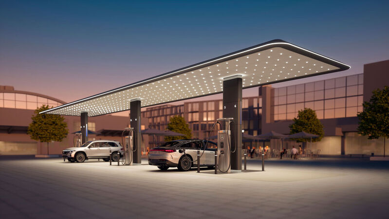 Mercedes-Benz Charging Hubs sollen in wichtigen Städten in der Nähe von Hauptverkehrsadern und verkehrsgünstigen Einzelhandelsstandorten entstehen.