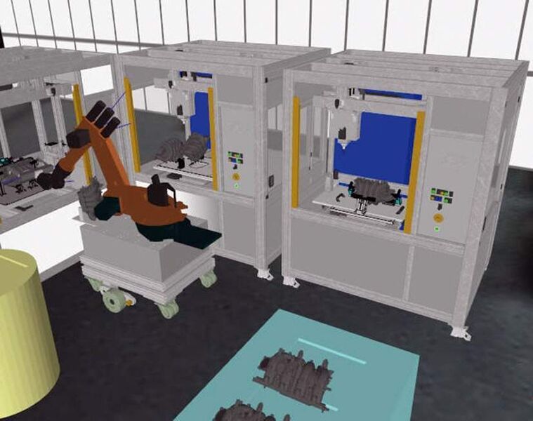 Bild 3: Der Roboter holt sich das Bauteil und transportiert es zur Bearbeitungsstation.  Bilder: Henkel + Roth (Archiv: Vogel Business Media)