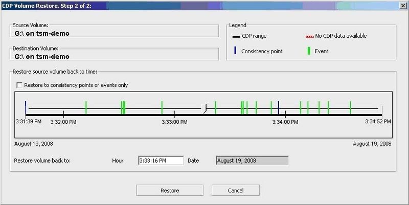Abb. 2: TSM Fastback Graphical User Interface (GUI) eines Continuos Data Protection Restore (Archiv: Vogel Business Media)