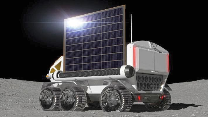 Das Rover-Mondfahrzeug von Toyota: mit Brennstoffzellentechnologie und 10.000 km Reichweite. Die Druckkabine bietet Platz für bis zu vier Astronauten.  (Toyota)