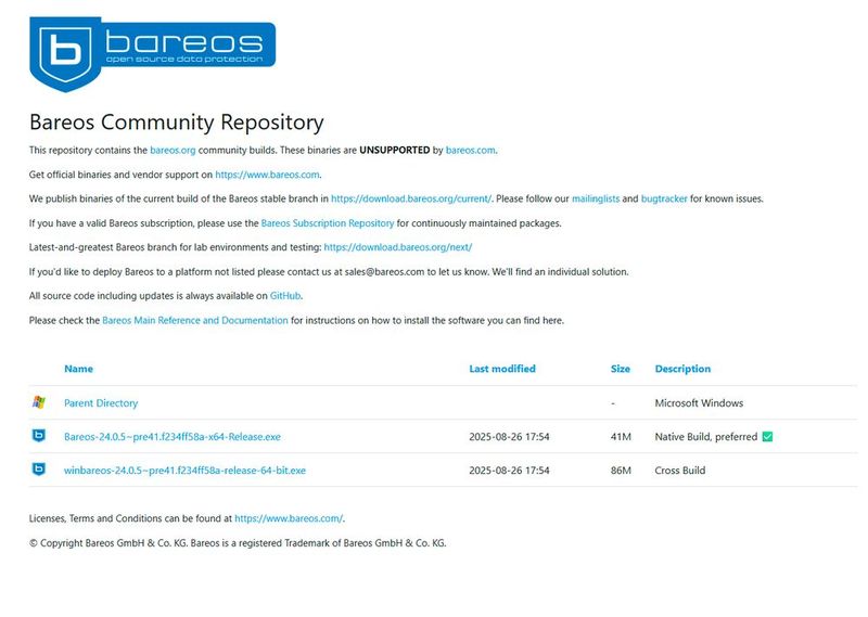 Bareos lässt sich auch kostenlos aus dem Community-Repository herunterladen.  (Bild: Joos – Bareos)