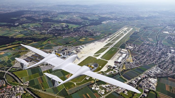 Das viersitzige Brennstoffzellenflugzeug HY4 des DLR im Landeanflug auf den Flughafen Stuttgart. (Bild: DLR)