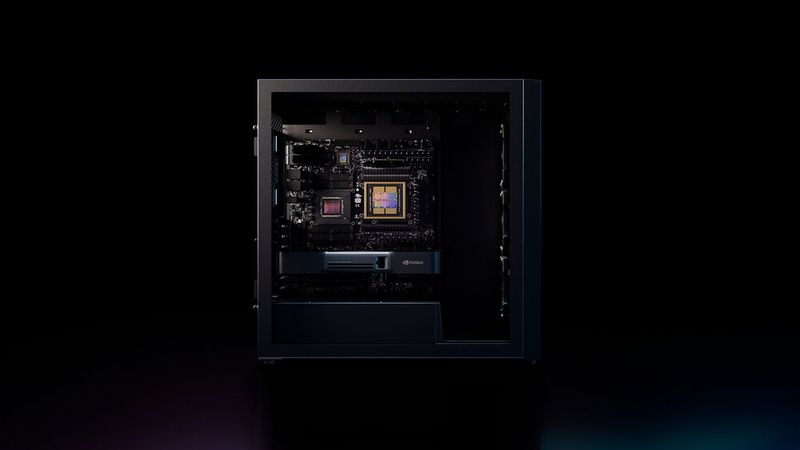 Die DGX Station für Windows ist eine High-End-KI-Workstation auf Basis des GB300 Grace Blackwell Ultra Desktop Superchip von Nvidia. Er besteht aus einer Grace-CPU mit 72 Neoverse-V2-ARM-Cores und einer Blackwell-Ultra-GPU mit 252 GB HBM3e. Zusätzlich kann noch eine weitere Blackwell-Karte wie die PRO 6000 Workstation Edition eingebaut werden.      (Bild: Nvidia)