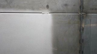 Surface preparation of a steel structure using stainless steel blasting media Grittal before coating. (Image:Vulkan Inox)