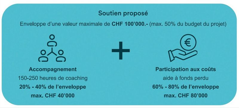 Le fond de soutien est partagé entre le participation aux coûts du projet et l'accompagnement par un coach SyNNergy.  (Source : Innovaud)
