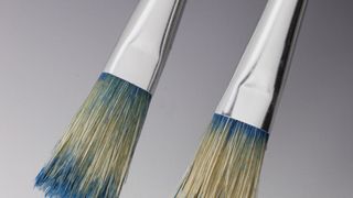 Abb. 1: Jülicher Forscher entwickelten gemeinsam mit dem mittelständischen Unternehmen Bernd Schwegmann GmbH & Co. KG einen wasserbasierten Farblöser, der eingetrocknete Farbe besser aus Pinseln löst (rechts) als ein handelsüblicher Lösemittelreiniger (links). (Bild: Ralf-Uwe Limbach, Forschungszentrum Jülich)