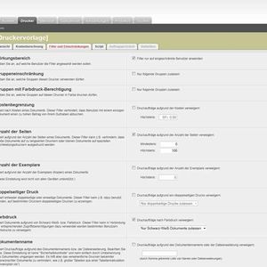 Pro Drucker lassen sich unter anderem Gruppen mit Farbdruckberechtigung einrichten.