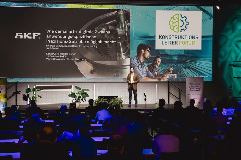 In der Keynote stellte Dr. Ingo Schulz, SKF GmbH, das Ergebnis eines Forschungsprojektes vor: einen smarten digitalen Zwilling eines Hochpräzisions-Getriebes.  (Bild: Stefan Bausewein - VCG)