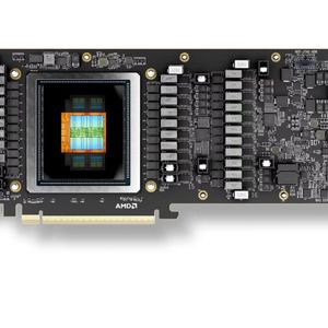Die CDNA-4-GPU auf der AMD Instinct MI350P verfügt über 128 Recheneinheiten mit 512 Matrix-Cores und 8.192 Stream-Prozessoren. Zusätzlich sitzen 144 GB HBM3e mit auf der GPU.  (Bild:  AMD)