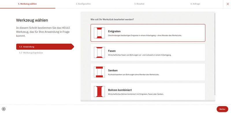 Darstellung der Startoberfläche des «Tool Selectors». In diesem Schritt wird die Bearbeitungsart am Werkstück festgelegt. (Bild: Heule)