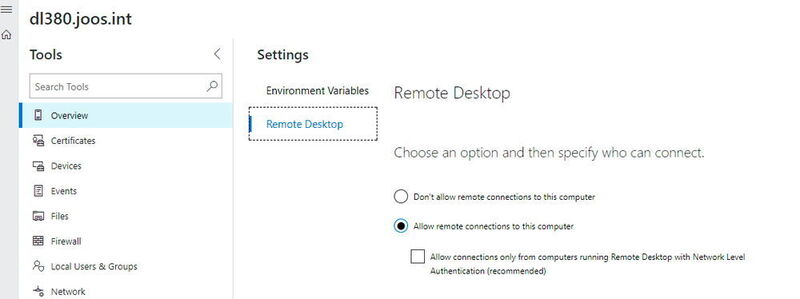 Auch der Remotedesktop kann über den neuen Server-Manager aktiviert und konfiguriert werden. (Joos / Microsoft)