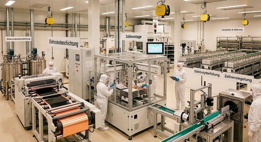 Die Batteriefertigung ist wichtig für die Zukunft. Doch die Herstellung ist von diversen Herausforderungen geprägt, die es zu meistern gilt. Hier erfahren Sie, welche das sind und was an Problemen bereits gelöst ist, um etwa Lithium-Ionen-Batterien ersetzen zu können ...(Bild:  KI-generiert)
